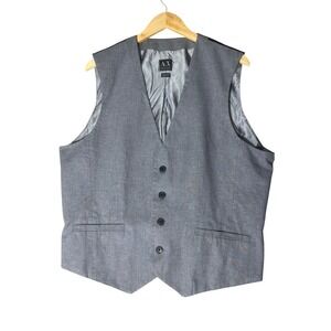 Armani Exchange Mens Grey Vest XL Button Front Adjustable Back Waistcoat